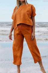 Casual Solid Solid Color O Neck Short Sleeve Two Pieces