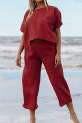 Casual Solid Solid Color O Neck Short Sleeve Two Pieces