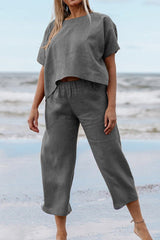 Casual Solid Solid Color O Neck Short Sleeve Two Pieces