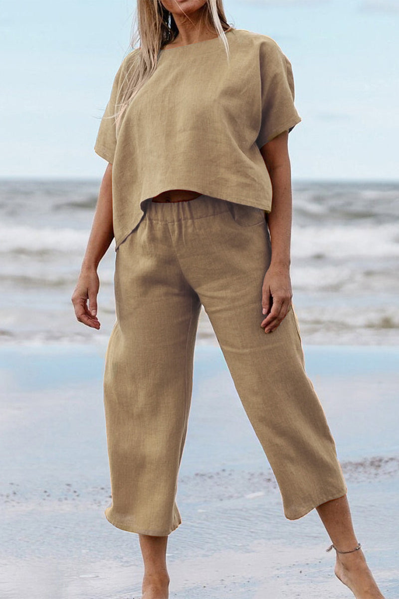 Casual Solid Solid Color O Neck Short Sleeve Two Pieces