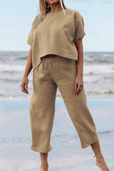 Casual Solid Solid Color O Neck Short Sleeve Two Pieces