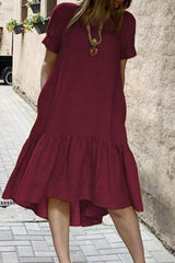 Casual Solid Solid Color O Neck Short Sleeve Dress Dresses
