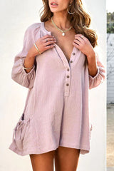 Casual Simplicity Solid Pocket V Neck Loose Jumpsuits