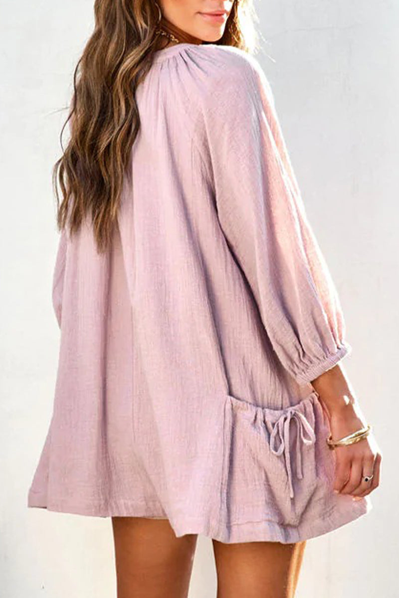 Casual Simplicity Solid Pocket V Neck Loose Jumpsuits