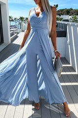 Casual Solid Solid Color V Neck Regular Jumpsuits