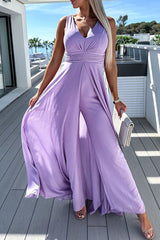 Casual Solid Solid Color V Neck Regular Jumpsuits