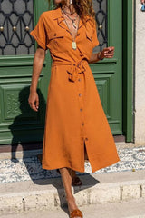 Casual Simplicity Solid Frenulum Turndown Collar Shirt Dress Dresses