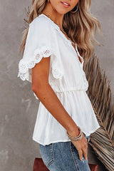 Casual Solid Patchwork V Neck Tops