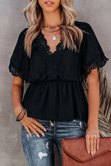 Casual Solid Patchwork V Neck Tops
