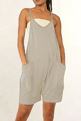 Casual Daily Solid Pocket V Neck Loose Jumpsuits
