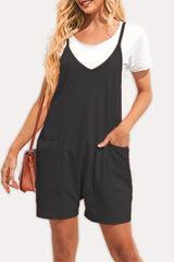 Casual Daily Solid Pocket V Neck Loose Jumpsuits