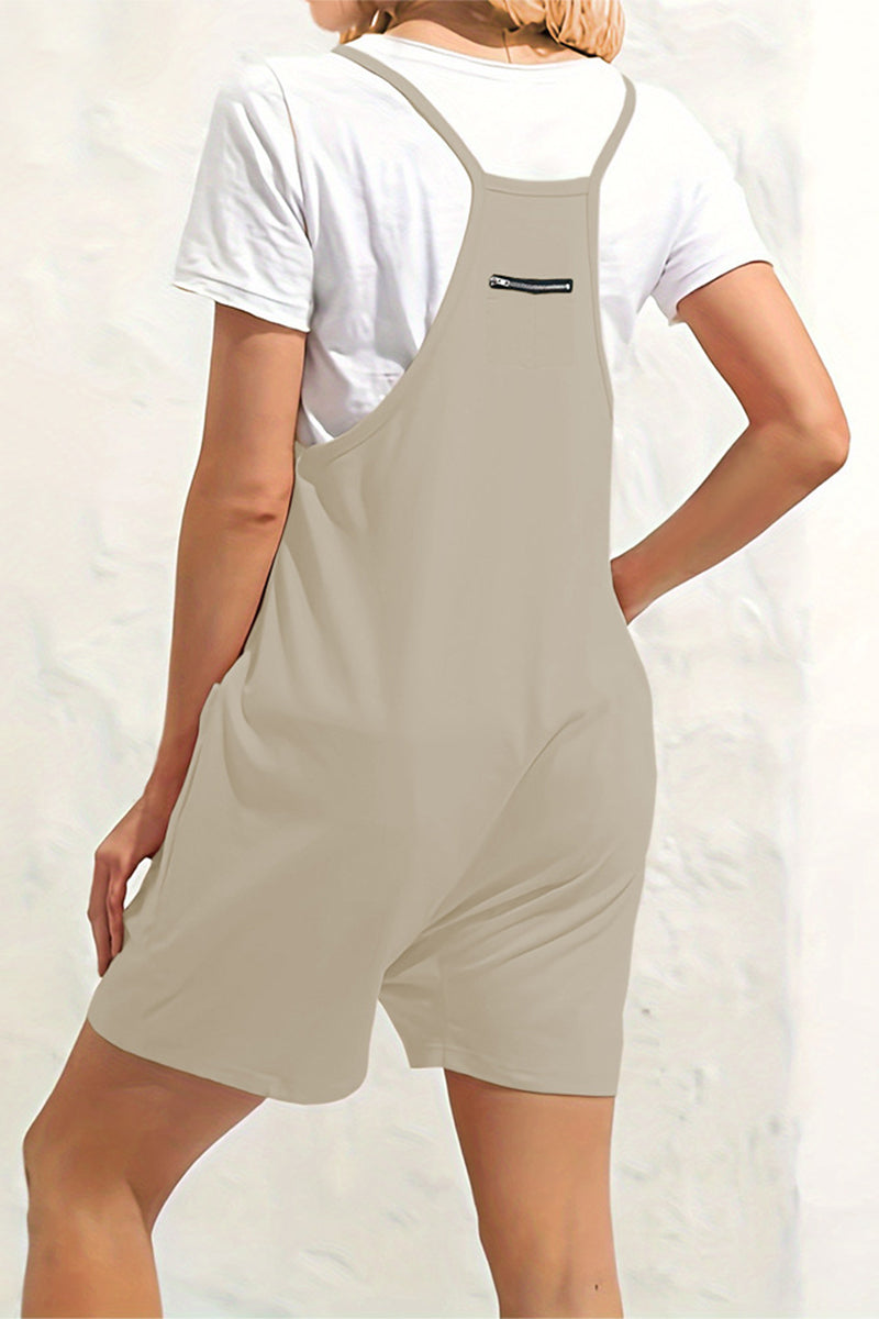 Casual Daily Solid Pocket V Neck Loose Jumpsuits