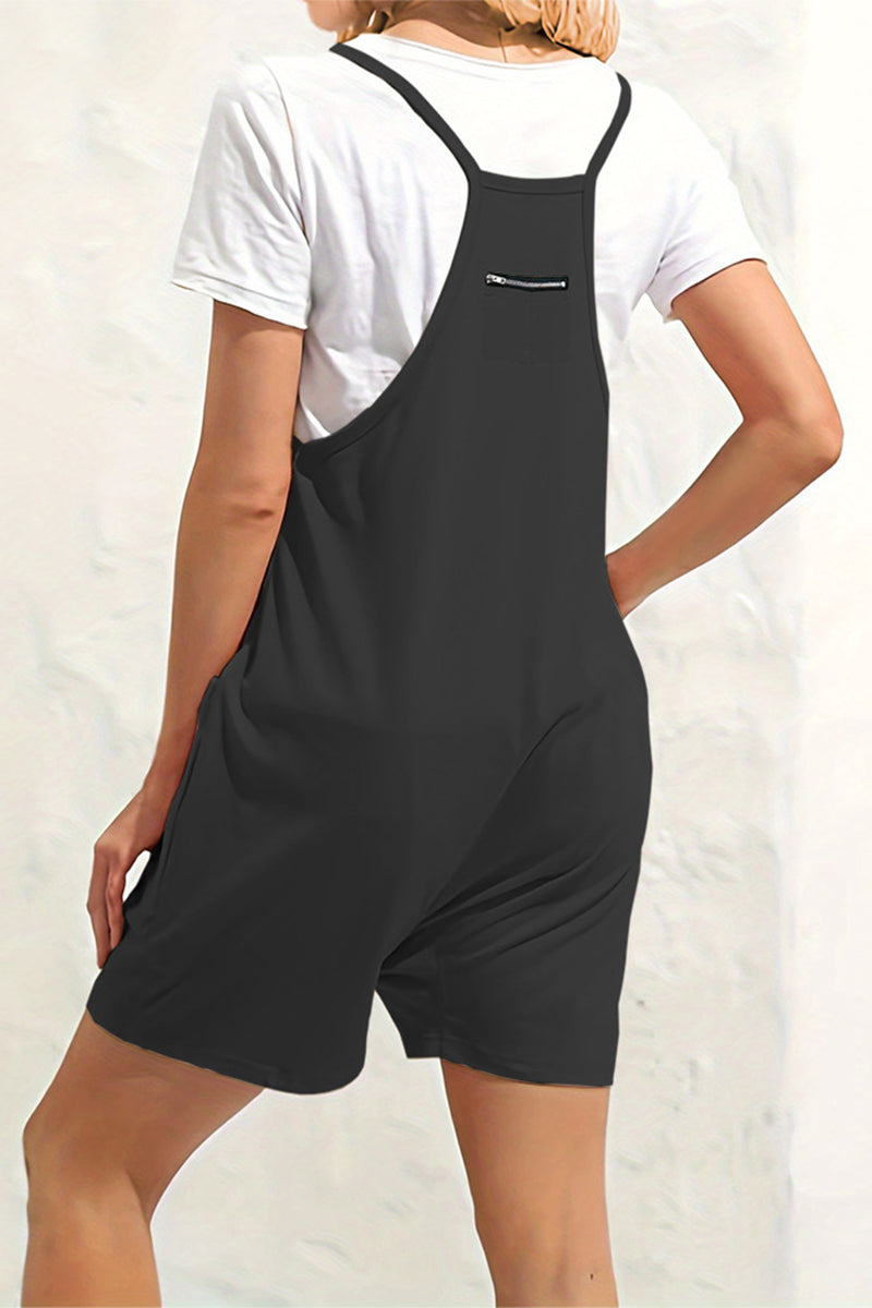Casual Daily Solid Pocket V Neck Loose Jumpsuits