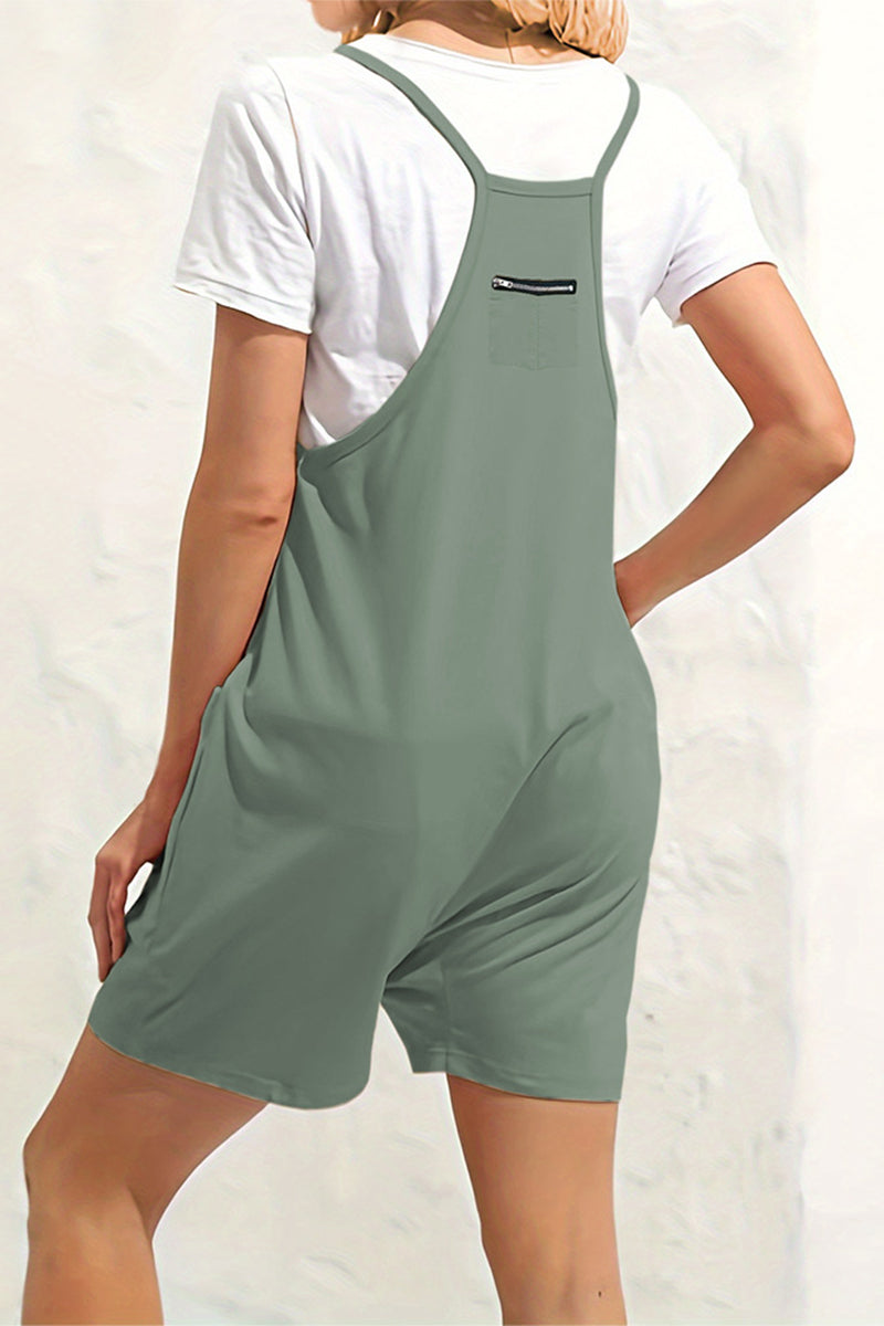 Casual Daily Solid Pocket V Neck Loose Jumpsuits