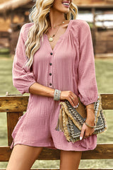 Casual Simplicity Solid Pocket Buckle O Neck Loose Jumpsuits(4 Colors)