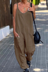 Casual Simplicity Solid Pocket U Neck Loose Jumpsuits(12 Colors)