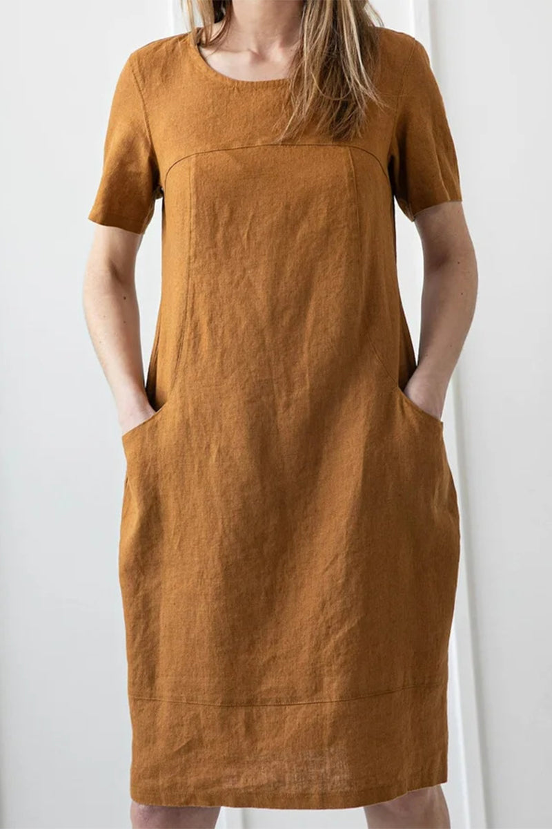 Casual College Print Pocket O Neck Short Sleeve Dress