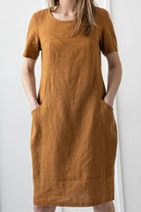 Casual College Print Pocket O Neck Short Sleeve Dress