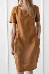 Casual College Print Pocket O Neck Short Sleeve Dress