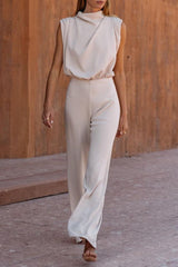 Casual Simplicity Solid Backless Half A Turtleneck Regular Jumpsuits