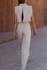 Casual Simplicity Solid Backless Half A Turtleneck Regular Jumpsuits