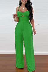 Sexy Casual Solid Hollowed Out Backless Spaghetti Strap Regular Jumpsuits