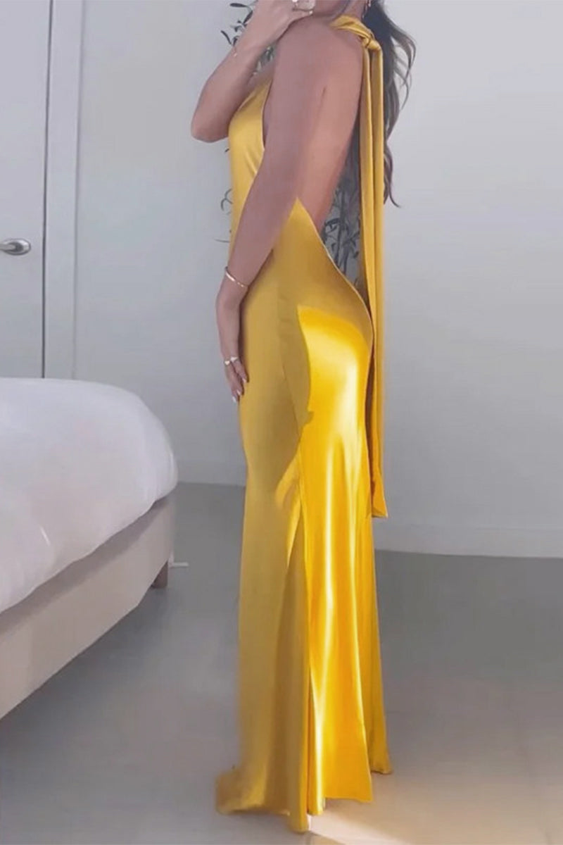 Sexy Elegant Solid Bandage Asymmetrical Halter Irregular Dress Dresses