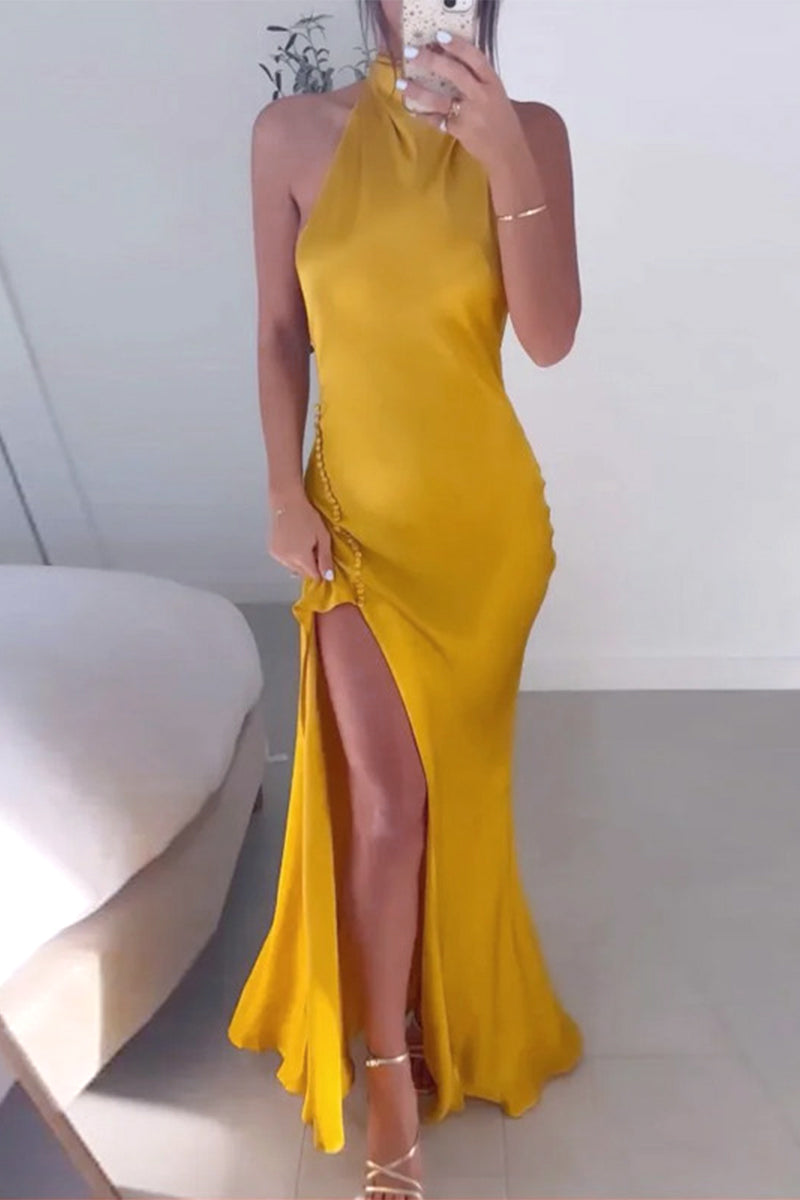 Sexy Elegant Solid Bandage Asymmetrical Halter Irregular Dress Dresses