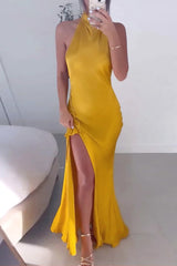 Sexy Elegant Solid Bandage Asymmetrical Halter Irregular Dress Dresses