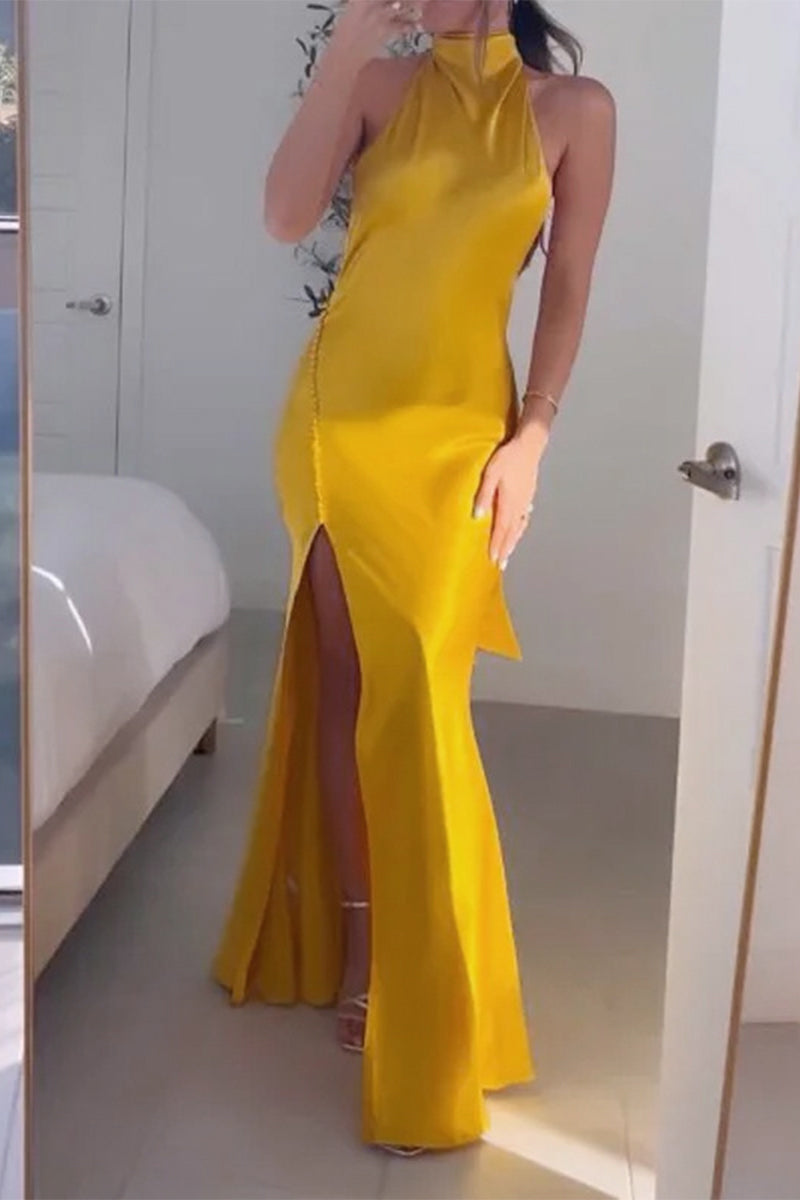 Sexy Elegant Solid Bandage Asymmetrical Halter Irregular Dress Dresses