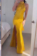 Sexy Elegant Solid Bandage Asymmetrical Halter Irregular Dress Dresses