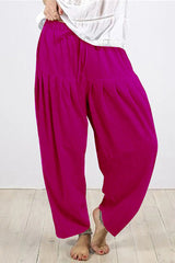Casual Solid Frenulum Fold Loose High Waist Harlan Solid Color Bottoms(10 Colors)