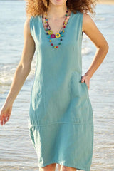 Casual Daily Solid Pocket U Neck Vest Dress Dresses(5 Colors)