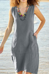 Casual Daily Solid Pocket U Neck Vest Dress Dresses(5 Colors)