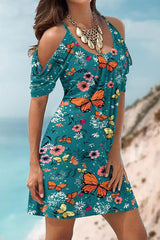 Casual Floral Patchwork U Neck Printed Dress Dresses(12 Colors)
