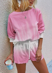 Gradient Long Sleeve Top And Short Pants Set