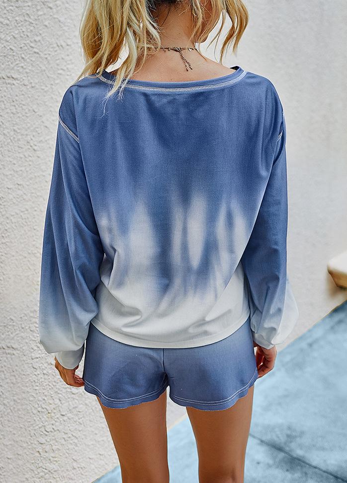 Gradient Long Sleeve Top And Short Pants Set