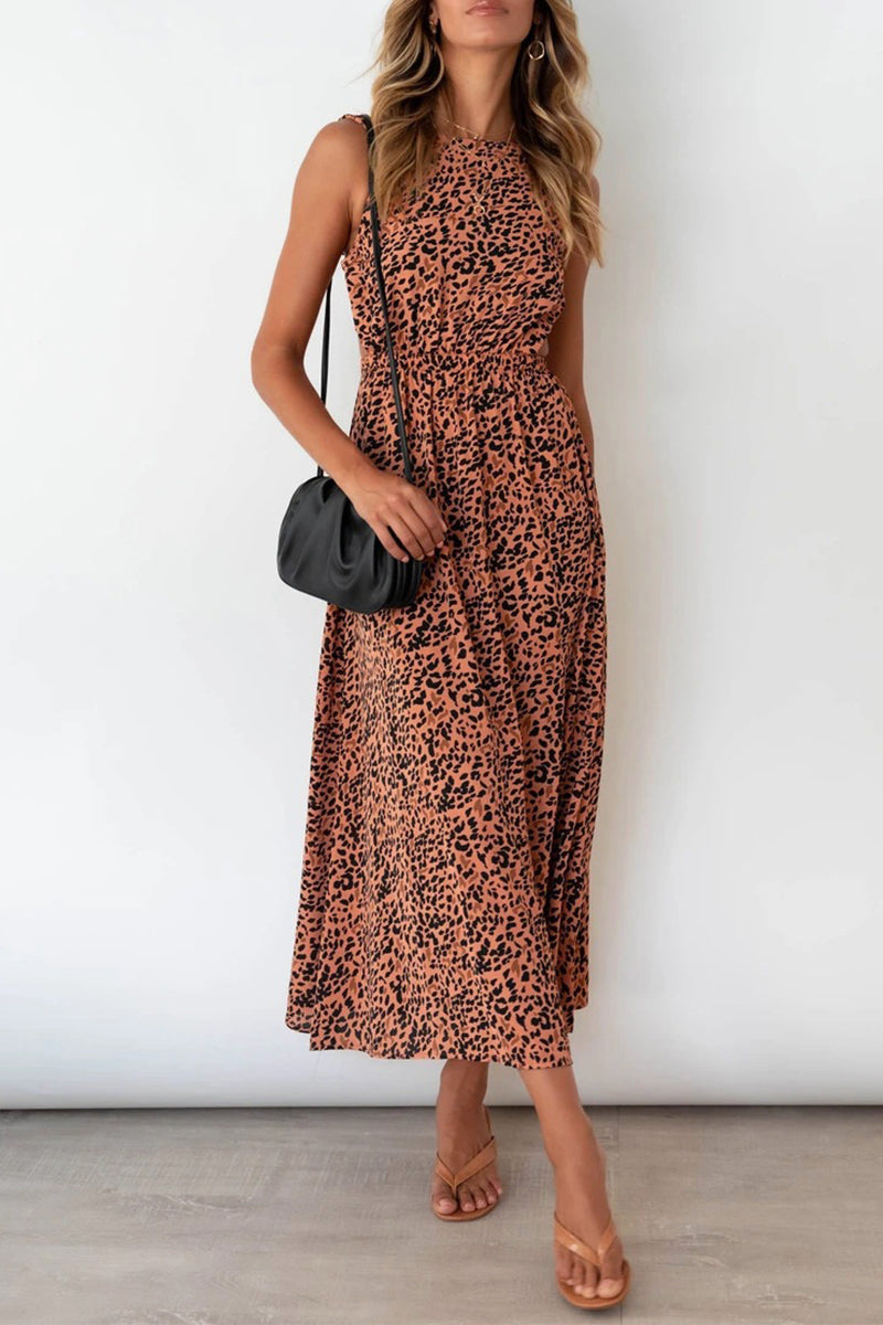 Sexy College Animal Print Print Backless Halter A Line Dresses