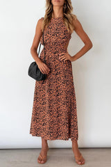 Sexy College Animal Print Print Backless Halter A Line Dresses
