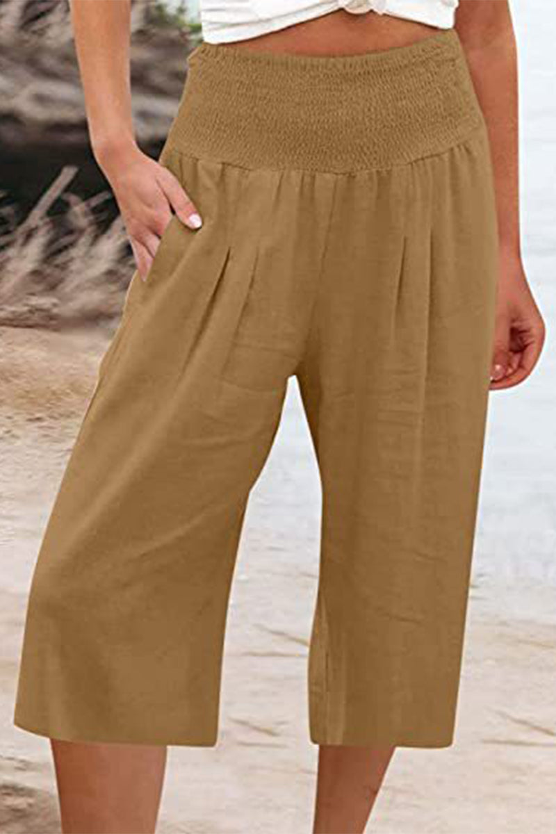 Casual Simplicity Solid Pocket Loose High Waist Wide Leg Solid Color Bottoms