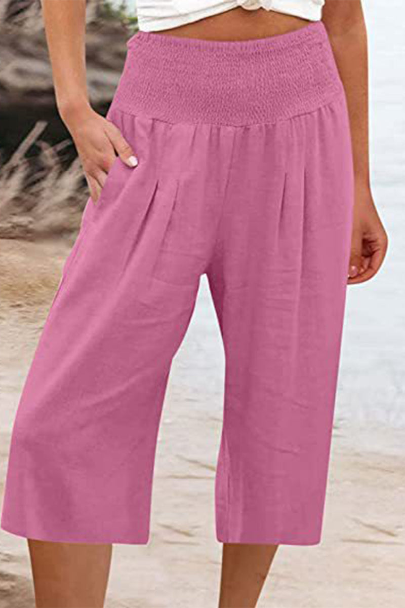 Casual Simplicity Solid Pocket Loose High Waist Wide Leg Solid Color Bottoms