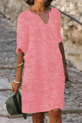 Casual Simplicity Solid Patchwork V Neck Short Sleeve Dress Dresses