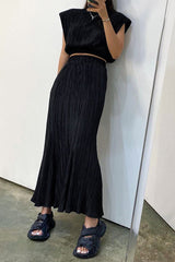 Casual Simplicity Solid Fold O Neck Sleeveless Two Pieces