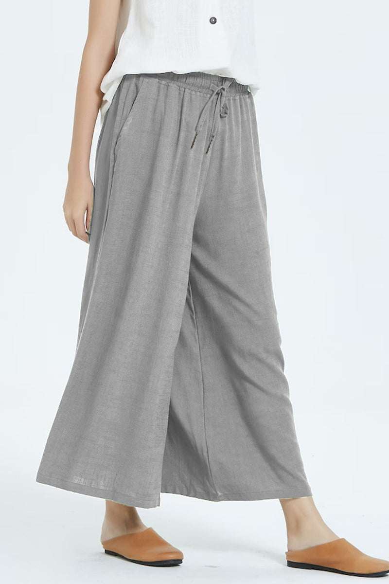 Casual Simplicity Solid Make Old Loose High Waist Wide Leg Solid Color Bottoms(8 Colors)