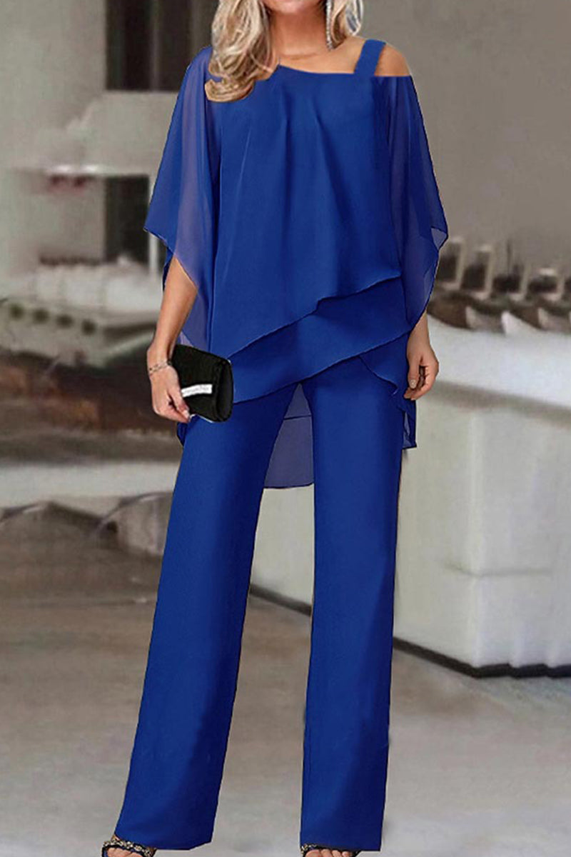 Casual Solid Patchwork Oblique Collar Two Pieces(5 Colors)