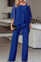 Casual Solid Patchwork Oblique Collar Two Pieces(5 Colors)