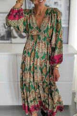 Elegant College Print Patchwork V Neck Printed Dress Dresses(4 Colors)