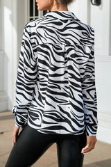 Work Elegant Print Buttons Turndown Collar Tops