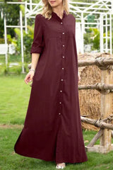 Casual Solid Buttons Mandarin Collar A Line Dresses(4 Colors)