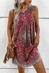 Casual College Geometric Print Buttons U Neck Irregular Dress Dresses(3 Colors(